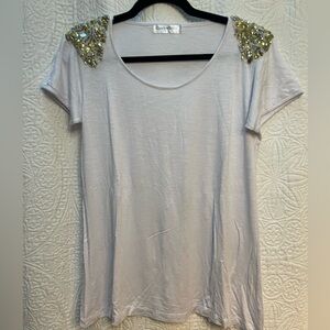 Embellished White Tee with Gold Accents